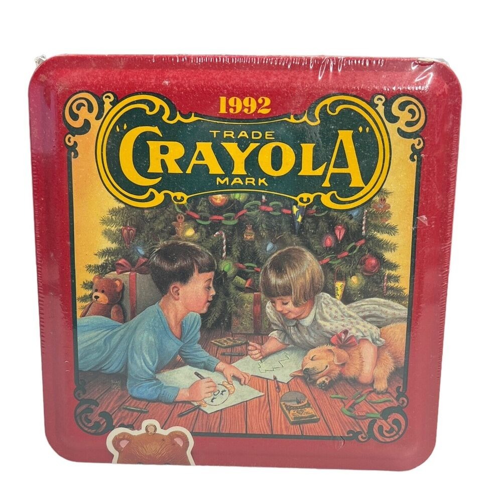 Crayola 64 Count Christmas Tin  Vintage 1992  Bear Ornament‎ Sealed